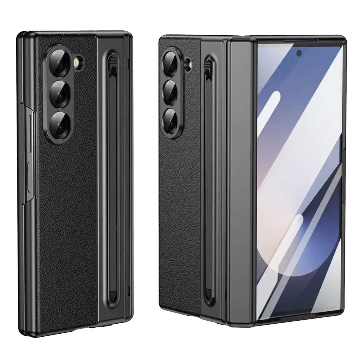Buy Slim PU Leather Case with Built-In S-Pen Holder, Free Stylus Included, Hinge Protection & Tempered Glass - DEVON at Caseles-Samsung Galaxy Z Fold 8 Ultra, Black