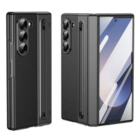 Buy Slim PU Leather Case with Built-In S-Pen Holder, Free Stylus Included, Hinge Protection & Tempered Glass - DEVON at Caseles-Samsung Galaxy Z Fold 8 Ultra, Black