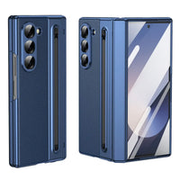 Buy Slim PU Leather Case with Built-In S-Pen Holder, Free Stylus Included, Hinge Protection & Tempered Glass - DEVON at Caseles-Samsung Galaxy Z Fold 8 Ultra, Blue