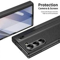 Buy Slim PU Leather Case with Built-In S-Pen Holder, Free Stylus Included, Hinge Protection & Tempered Glass - DEVON at Caseles-Samsung Galaxy Z Fold 8 Ultra, Gold