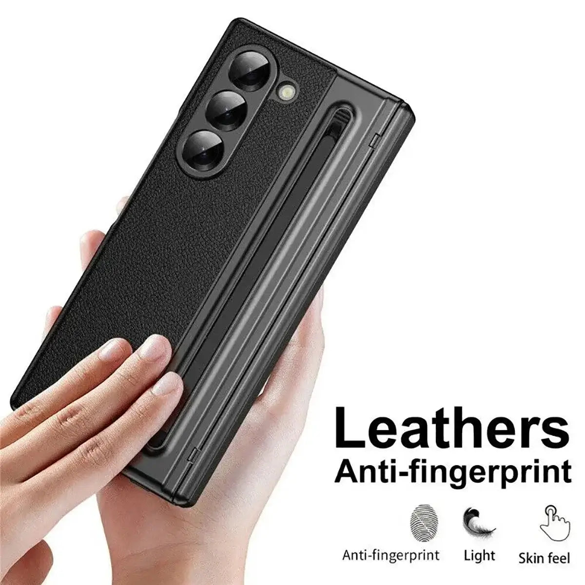 Buy Slim PU Leather Case with Built-In S-Pen Holder, Free Stylus Included, Hinge Protection & Tempered Glass - DEVON at Caseles-Samsung Galaxy Z Fold 8 Ultra, Gold