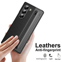 Buy Slim PU Leather Case with Built-In S-Pen Holder, Free Stylus Included, Hinge Protection & Tempered Glass - DEVON at Caseles-Samsung Galaxy Z Fold 8 Ultra, Gold