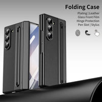Buy Slim PU Leather Case with Built-In S-Pen Holder, Free Stylus Included, Hinge Protection & Tempered Glass - DEVON at Caseles-Samsung Galaxy Z Fold 8 Ultra, Gold