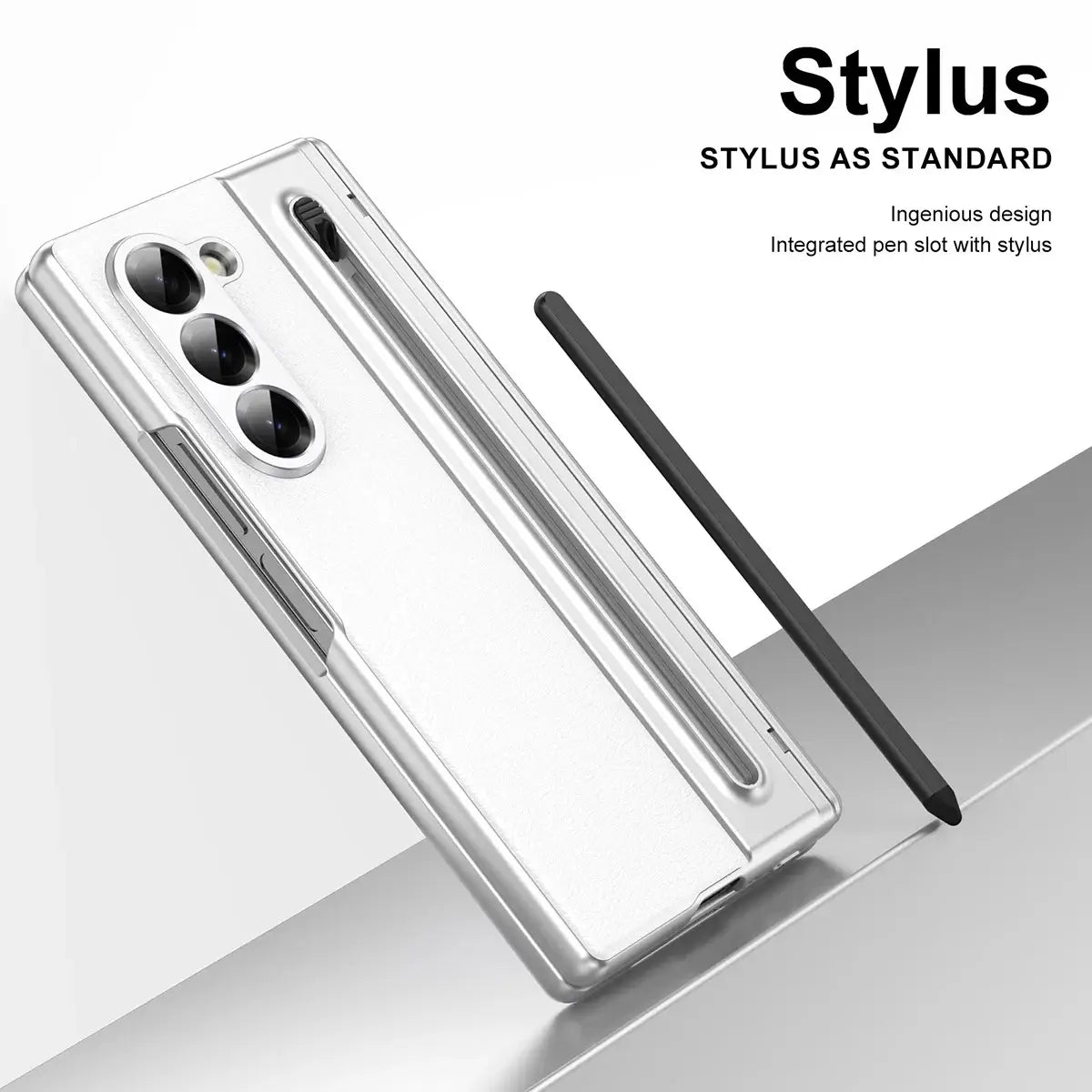 Buy Slim PU Leather Case with Built-In S-Pen Holder, Free Stylus Included, Hinge Protection & Tempered Glass - DEVON at Caseles-Samsung Galaxy Z Fold 8 Ultra, Gold