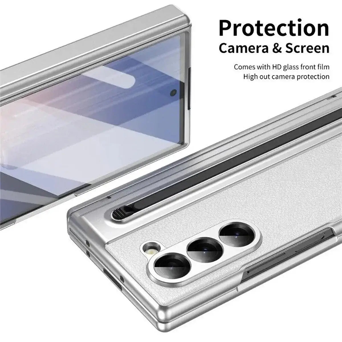 Buy Slim PU Leather Case with Built-In S-Pen Holder, Free Stylus Included, Hinge Protection & Tempered Glass - DEVON at Caseles-Samsung Galaxy Z Fold 8 Ultra, Gold