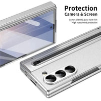 Buy Slim PU Leather Case with Built-In S-Pen Holder, Free Stylus Included, Hinge Protection & Tempered Glass - DEVON at Caseles-Samsung Galaxy Z Fold 8 Ultra, Gold