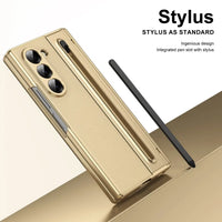 Buy Slim PU Leather Case with Built-In S-Pen Holder, Free Stylus Included, Hinge Protection & Tempered Glass - DEVON at Caseles-Samsung Galaxy Z Fold 8 Ultra, Gold