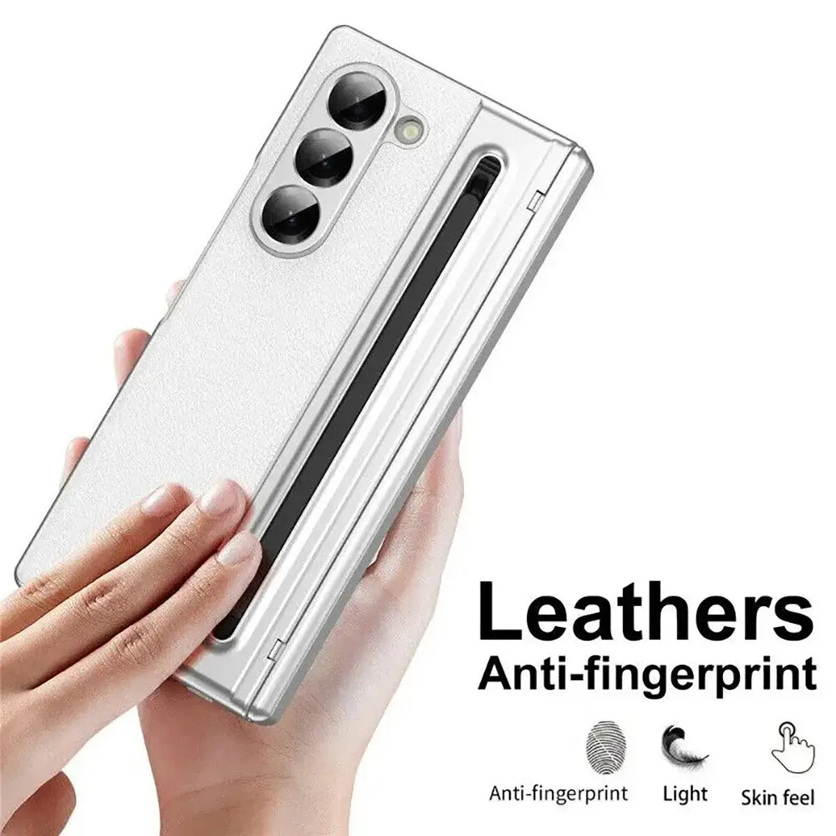 Buy Slim PU Leather Case with Built-In S-Pen Holder, Free Stylus Included, Hinge Protection & Tempered Glass - DEVON at Caseles-Samsung Galaxy Z Fold 8 Ultra, Gold