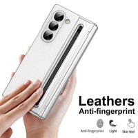 Buy Slim PU Leather Case with Built-In S-Pen Holder, Free Stylus Included, Hinge Protection & Tempered Glass - DEVON at Caseles-Samsung Galaxy Z Fold 8 Ultra, Gold