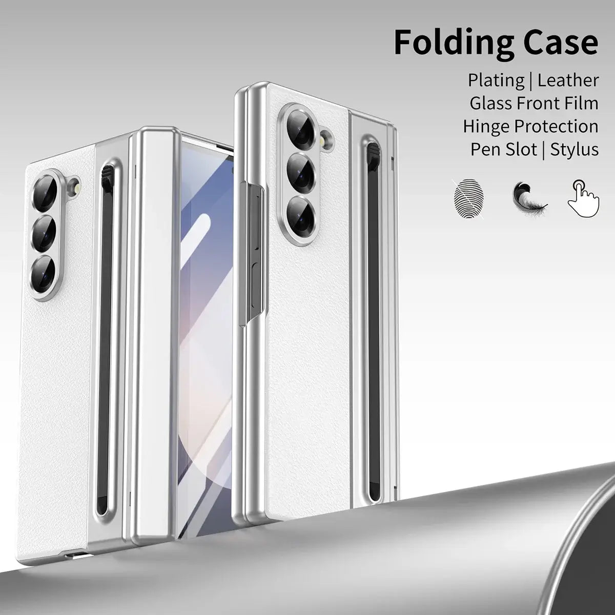 Buy Slim PU Leather Case with Built-In S-Pen Holder, Free Stylus Included, Hinge Protection & Tempered Glass - DEVON at Caseles-Samsung Galaxy Z Fold 8 Ultra, Gold