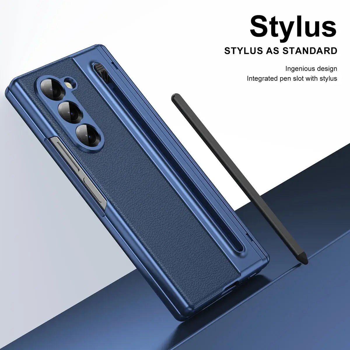 Buy Slim PU Leather Case with Built-In S-Pen Holder, Free Stylus Included, Hinge Protection & Tempered Glass - DEVON at Caseles-Samsung Galaxy Z Fold 8 Ultra, Gold