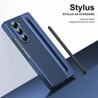 Buy Slim PU Leather Case with Built-In S-Pen Holder, Free Stylus Included, Hinge Protection & Tempered Glass - DEVON at Caseles-Samsung Galaxy Z Fold 8 Ultra, Gold