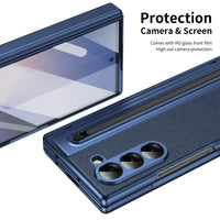 Buy Slim PU Leather Case with Built-In S-Pen Holder, Free Stylus Included, Hinge Protection & Tempered Glass - DEVON at Caseles-Samsung Galaxy Z Fold 8 Ultra, Gold