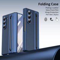 Buy Slim PU Leather Case with Built-In S-Pen Holder, Free Stylus Included, Hinge Protection & Tempered Glass - DEVON at Caseles-Samsung Galaxy Z Fold 8 Ultra, Gold