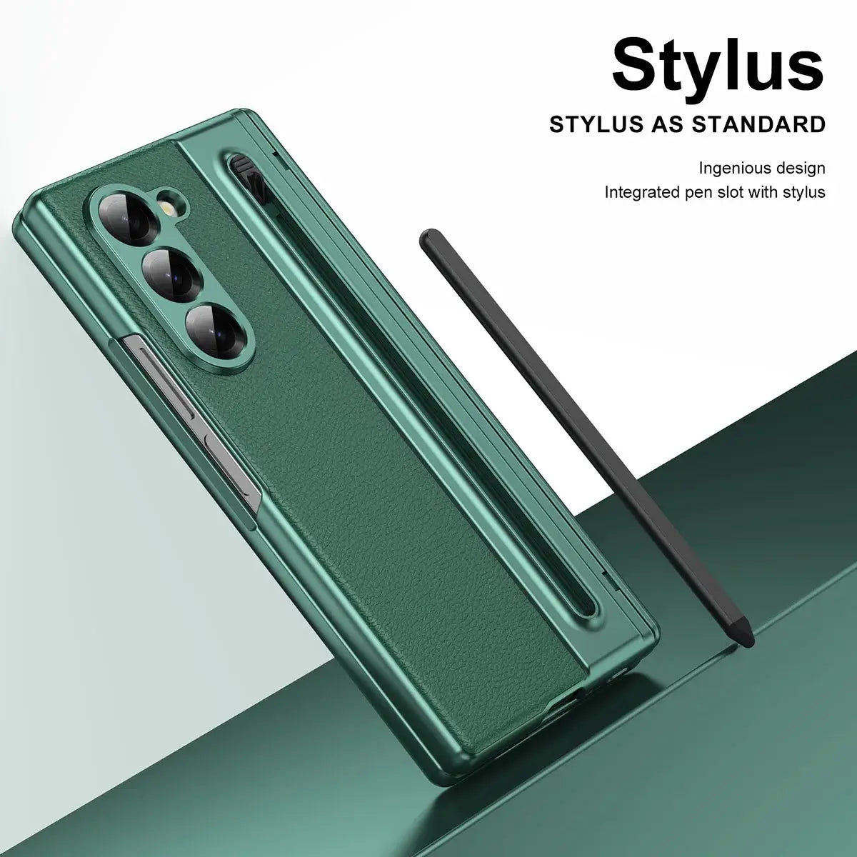 Buy Slim PU Leather Case with Built-In S-Pen Holder, Free Stylus Included, Hinge Protection & Tempered Glass - DEVON at Caseles-Samsung Galaxy Z Fold 8 Ultra, Gold