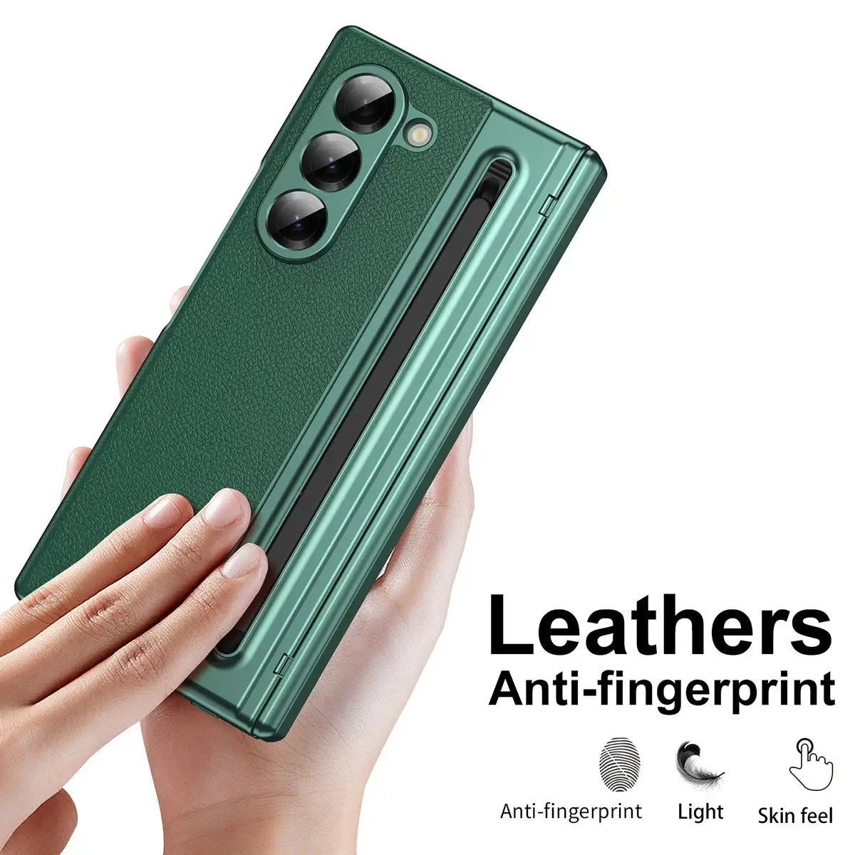 Buy Slim PU Leather Case with Built-In S-Pen Holder, Free Stylus Included, Hinge Protection & Tempered Glass - DEVON at Caseles-Samsung Galaxy Z Fold 8 Ultra, Gold