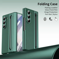 Buy Slim PU Leather Case with Built-In S-Pen Holder, Free Stylus Included, Hinge Protection & Tempered Glass - DEVON at Caseles-Samsung Galaxy Z Fold 8 Ultra, Gold