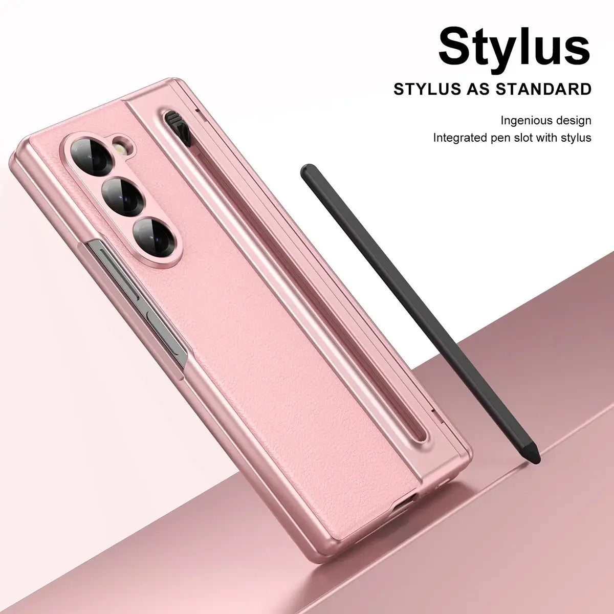 Buy Slim PU Leather Case with Built-In S-Pen Holder, Free Stylus Included, Hinge Protection & Tempered Glass - DEVON at Caseles-Samsung Galaxy Z Fold 8 Ultra, Gold
