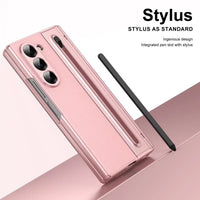 Buy Slim PU Leather Case with Built-In S-Pen Holder, Free Stylus Included, Hinge Protection & Tempered Glass - DEVON at Caseles-Samsung Galaxy Z Fold 8 Ultra, Gold