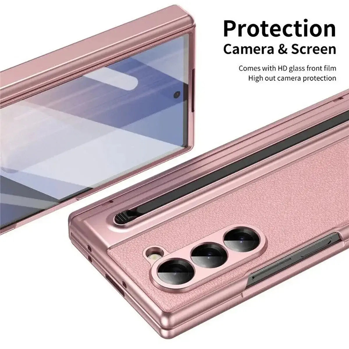 Buy Slim PU Leather Case with Built-In S-Pen Holder, Free Stylus Included, Hinge Protection & Tempered Glass - DEVON at Caseles-Samsung Galaxy Z Fold 8 Ultra, Gold