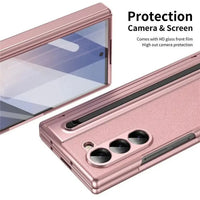 Buy Slim PU Leather Case with Built-In S-Pen Holder, Free Stylus Included, Hinge Protection & Tempered Glass - DEVON at Caseles-Samsung Galaxy Z Fold 8 Ultra, Gold