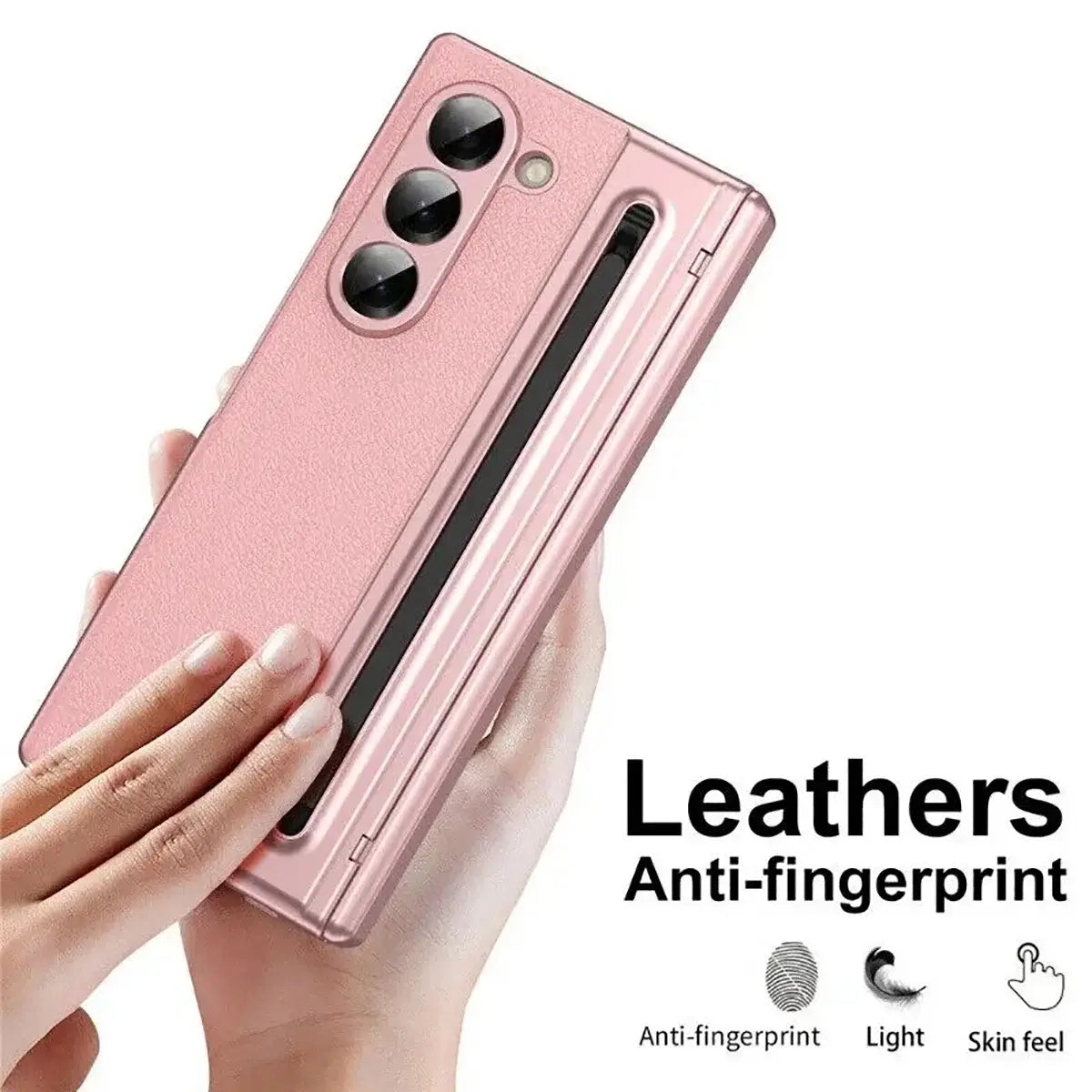 Buy Slim PU Leather Case with Built-In S-Pen Holder, Free Stylus Included, Hinge Protection & Tempered Glass - DEVON at Caseles-Samsung Galaxy Z Fold 8 Ultra, Gold