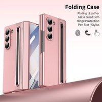 Buy Slim PU Leather Case with Built-In S-Pen Holder, Free Stylus Included, Hinge Protection & Tempered Glass - DEVON at Caseles-Samsung Galaxy Z Fold 8 Ultra, Gold