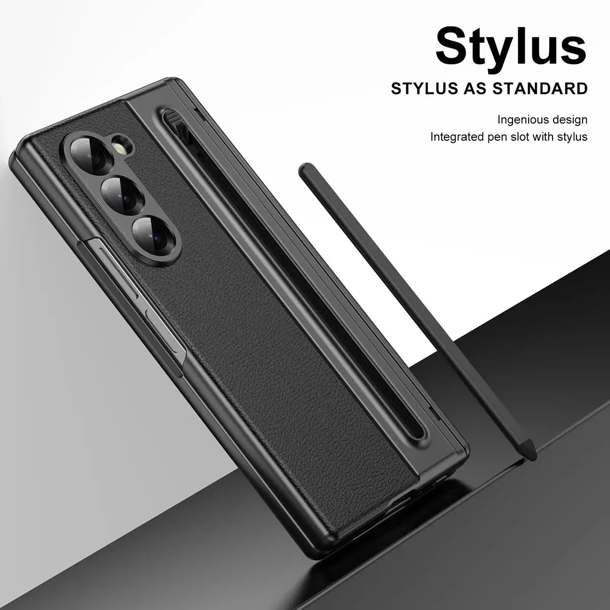 Buy Slim PU Leather Case with Built-In S-Pen Holder, Free Stylus Included, Hinge Protection & Tempered Glass - DEVON at Caseles-Samsung Galaxy Z Fold 8 Ultra, Gold