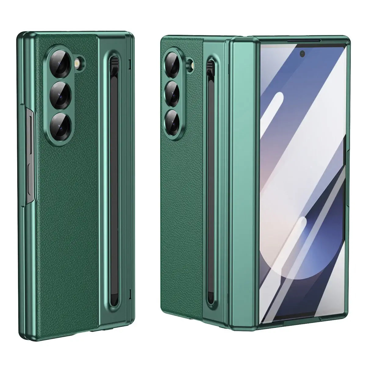 Buy Slim PU Leather Case with Built-In S-Pen Holder, Free Stylus Included, Hinge Protection & Tempered Glass - DEVON at Caseles-Samsung Galaxy Z Fold 8 Ultra, Green