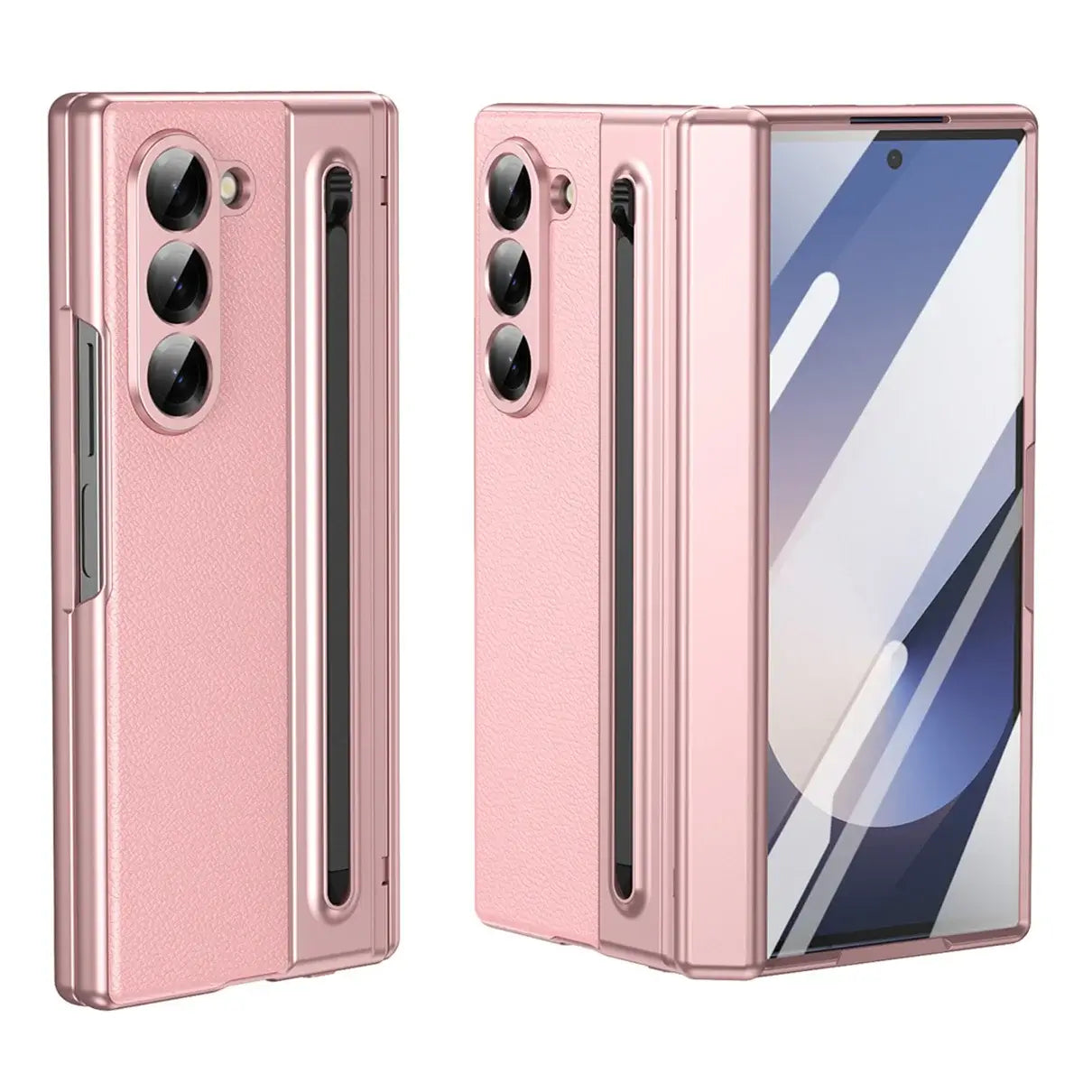 Buy Slim PU Leather Case with Built-In S-Pen Holder, Free Stylus Included, Hinge Protection & Tempered Glass - DEVON at Caseles-Samsung Galaxy Z Fold 8 Ultra, Pink