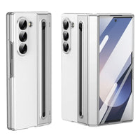 Buy Slim PU Leather Case with Built-In S-Pen Holder, Free Stylus Included, Hinge Protection & Tempered Glass - DEVON at Caseles-Samsung Galaxy Z Fold 8 Ultra, White