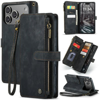 Buy Zipper Flip Folio Wallet Phone Case, Premium Leather Cover with Card Slots Cash Pocket Magnetic Closure and Kickstand,Devy at Caseles-iPhone 17 Pro Max, Black