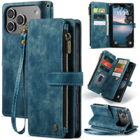 Buy Zipper Flip Folio Wallet Phone Case, Premium Leather Cover with Card Slots Cash Pocket Magnetic Closure and Kickstand,Devy at Caseles-iPhone 17 Pro Max, Blue