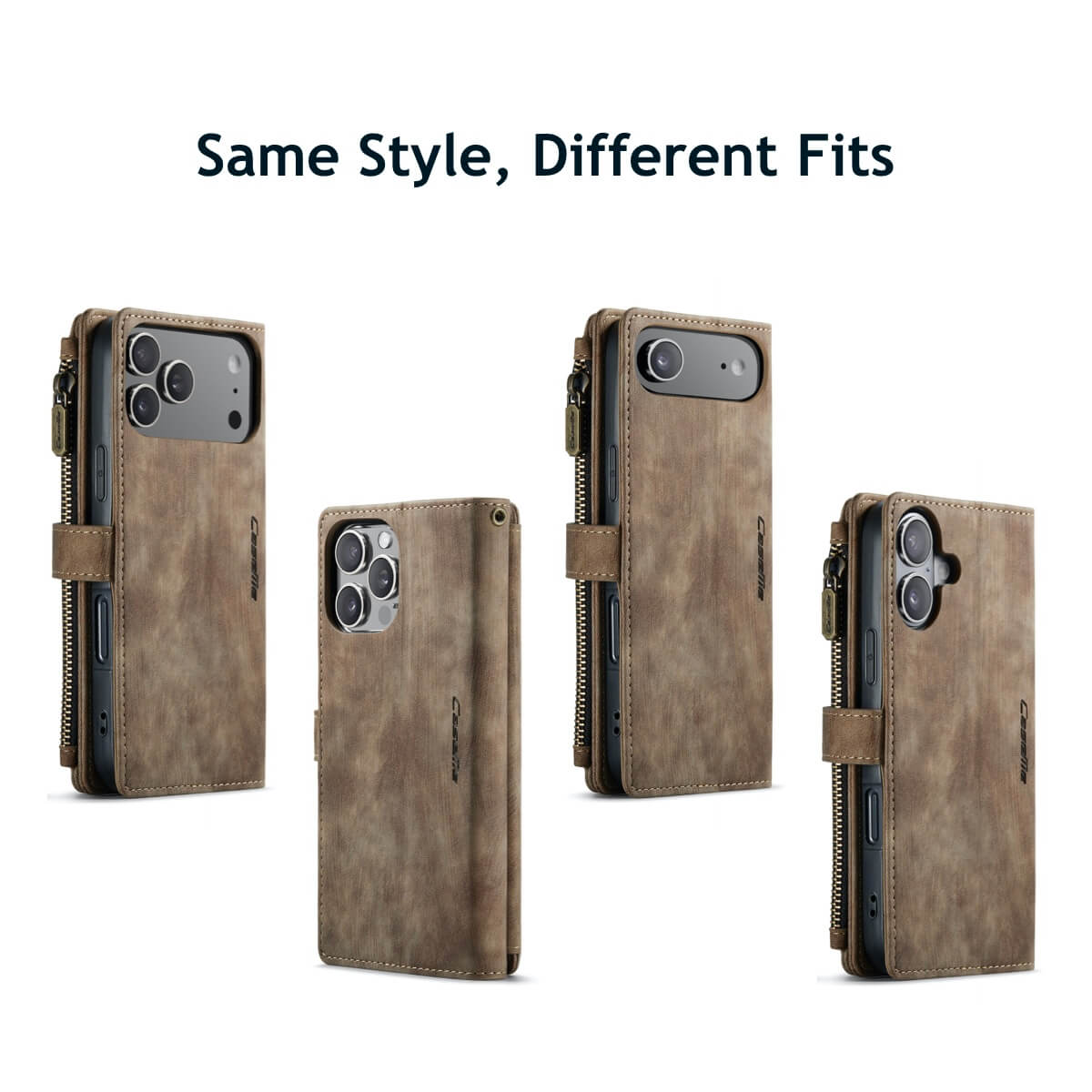 Buy Zipper Flip Folio Wallet Phone Case, Premium Leather Cover with Card Slots Cash Pocket Magnetic Closure and Kickstand,Devy at Caseles-iPhone 17 Pro Max, Brown
