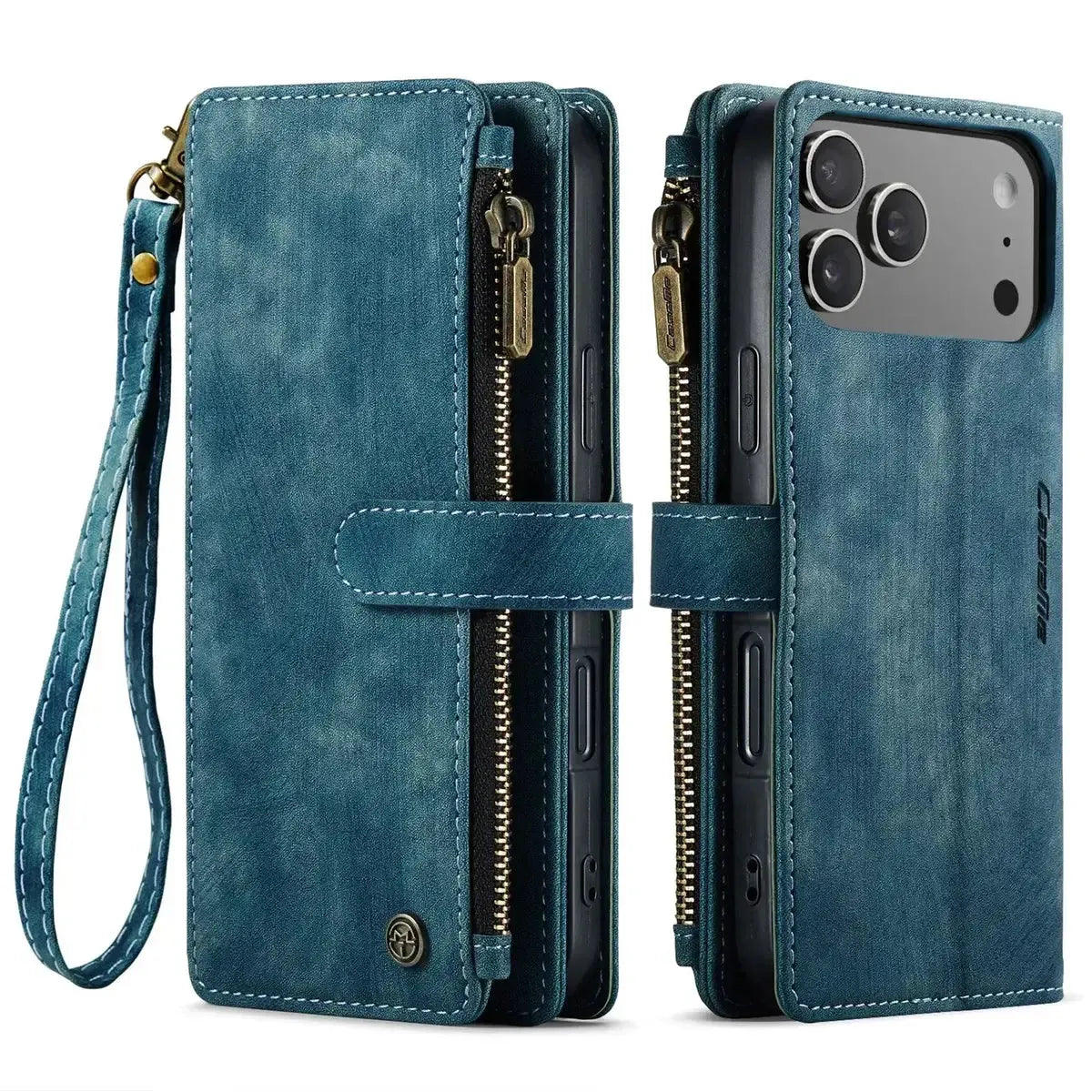 Buy Zipper Flip Folio Wallet Phone Case, Premium Leather Cover with Card Slots Cash Pocket Magnetic Closure and Kickstand,Devy at Caseles-iPhone 17 Pro Max, Khaki