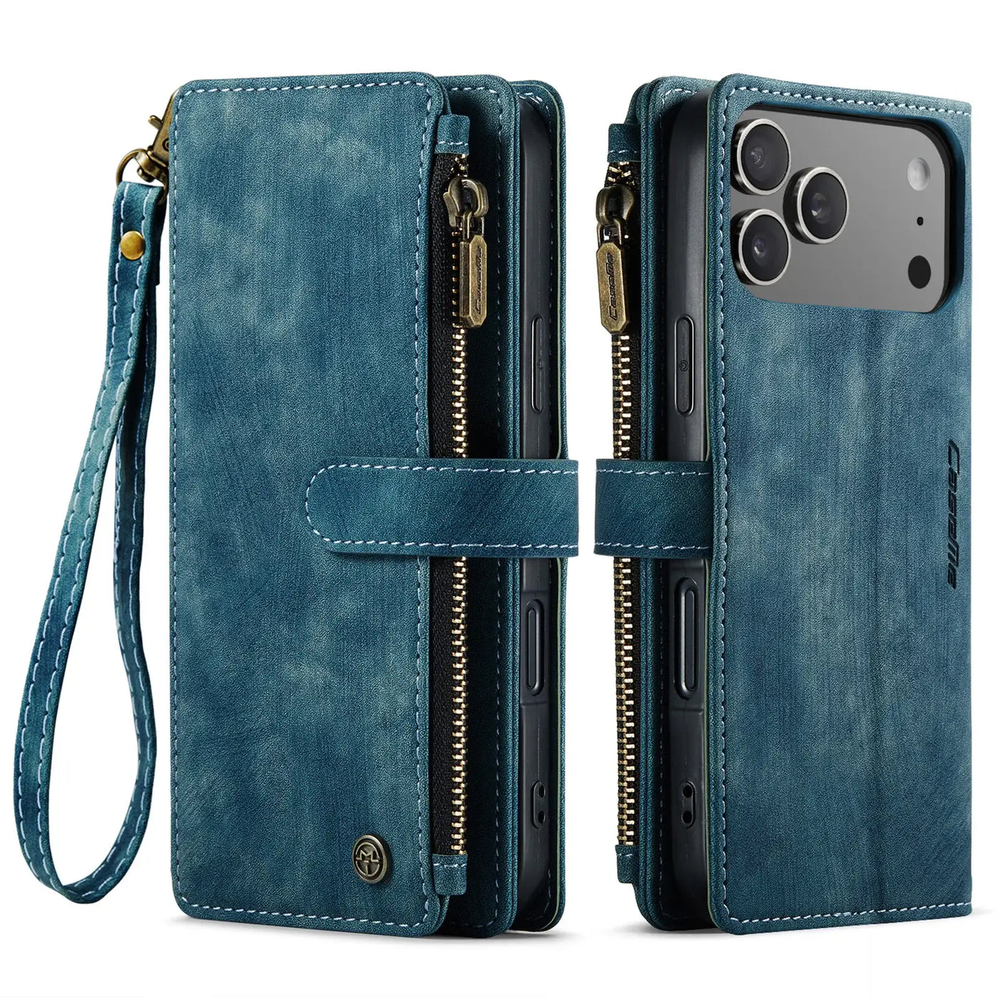 Buy Zipper Flip Folio Wallet Phone Case, Premium Leather Cover with Card Slots Cash Pocket Magnetic Closure and Kickstand,Devy at Caseles-iPhone 17 Pro Max, Khaki