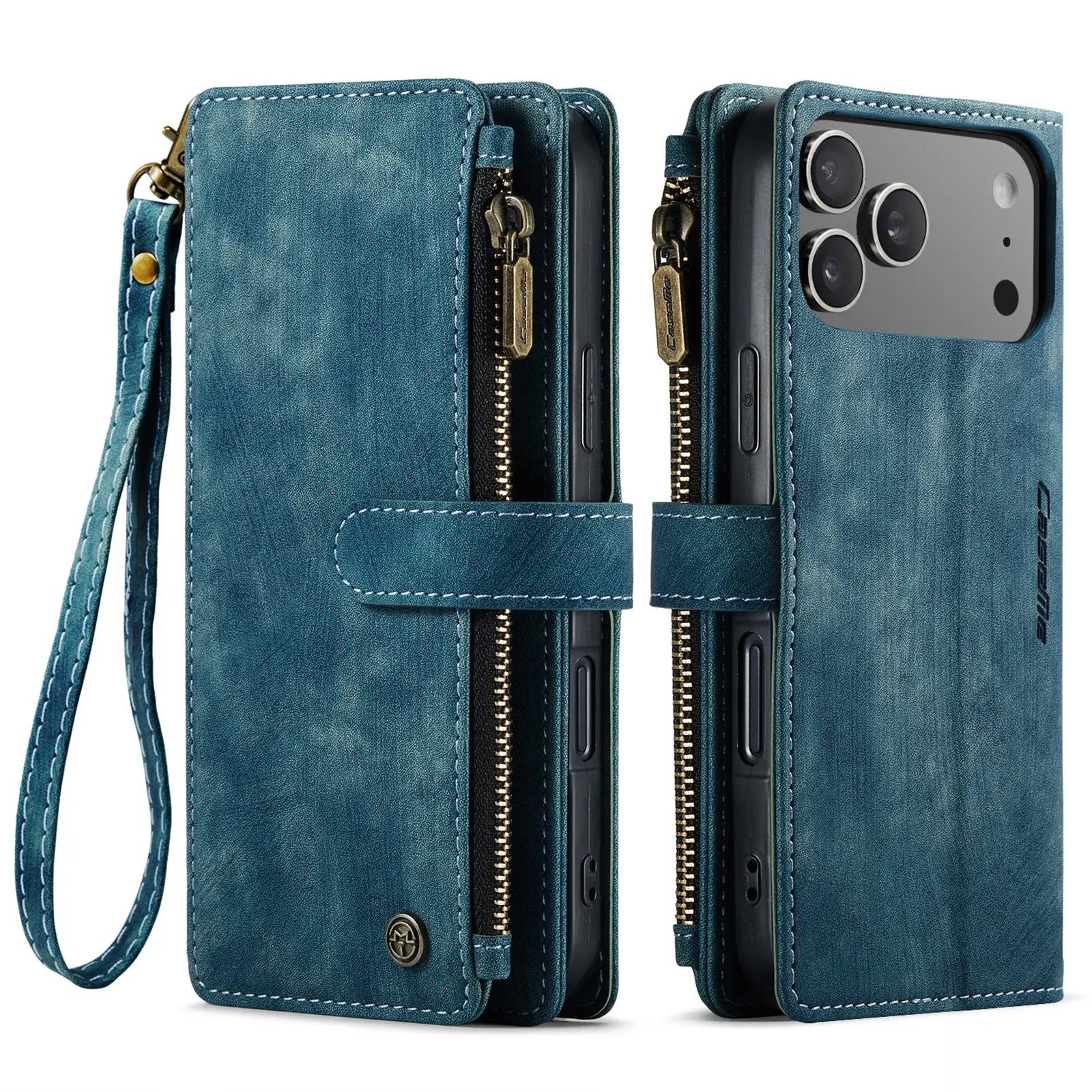 Buy Zipper Flip Folio Wallet Phone Case, Premium Leather Cover with Card Slots Cash Pocket Magnetic Closure and Kickstand,Devy at Caseles-iPhone 17 Pro Max, Khaki