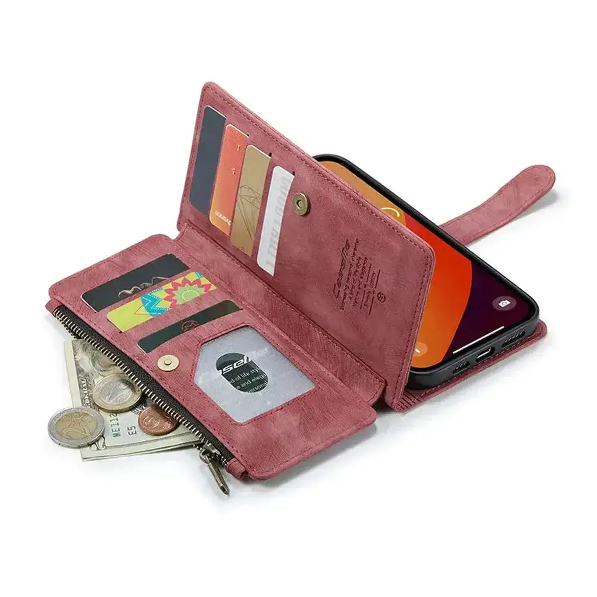 Buy Zipper Flip Folio Wallet Phone Case, Premium Leather Cover with Card Slots Cash Pocket Magnetic Closure and Kickstand,Devy at Caseles-iPhone 17 Pro Max, Khaki