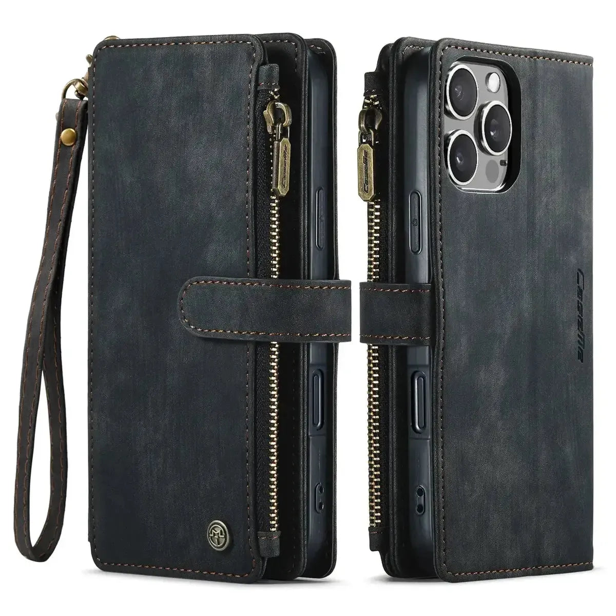 Buy Zipper Flip Folio Wallet Phone Case, Premium Leather Cover with Card Slots Cash Pocket Magnetic Closure and Kickstand,Devy at Caseles-iPhone 17 Pro Max, Khaki