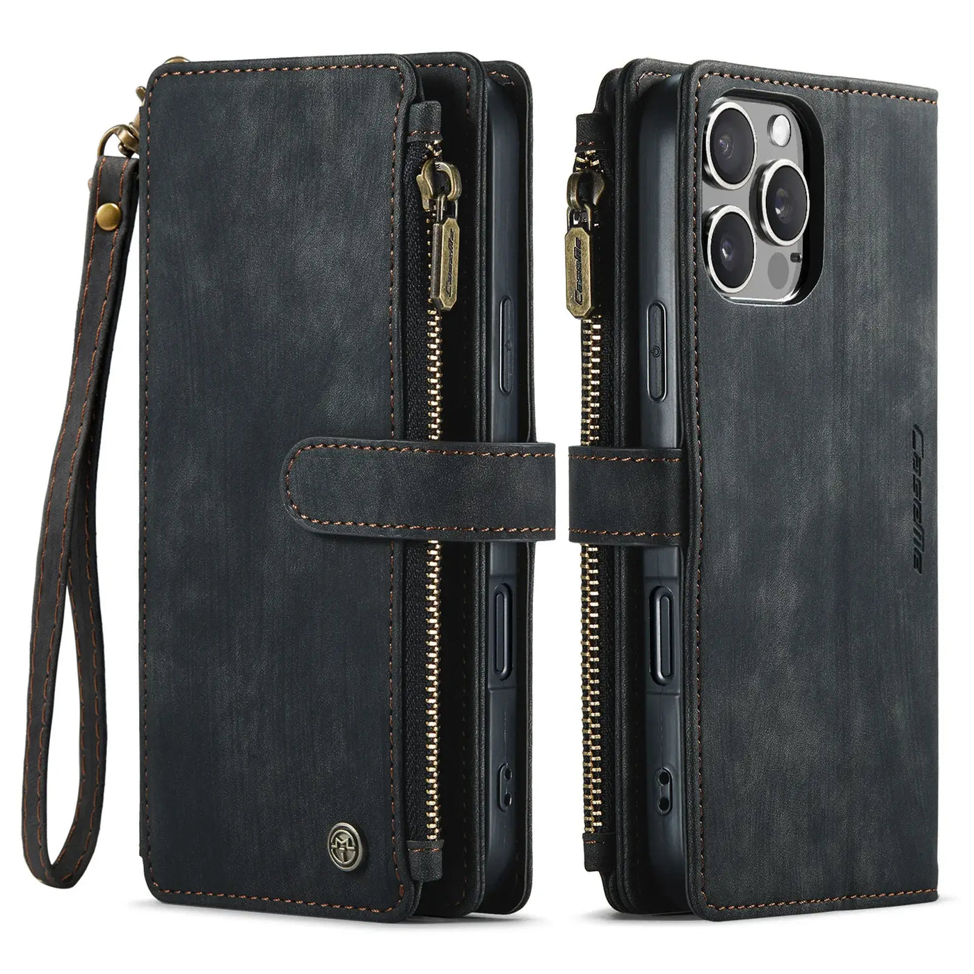 Buy Zipper Flip Folio Wallet Phone Case, Premium Leather Cover with Card Slots Cash Pocket Magnetic Closure and Kickstand,Devy at Caseles-iPhone 17 Pro Max, Khaki