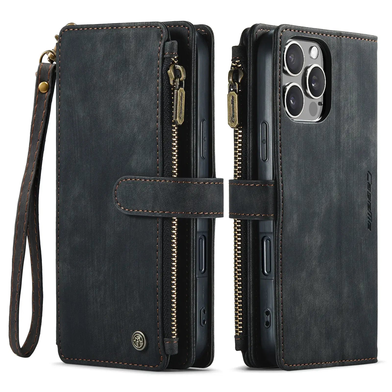 Buy Zipper Flip Folio Wallet Phone Case, Premium Leather Cover with Card Slots Cash Pocket Magnetic Closure and Kickstand,Devy at Caseles-iPhone 17 Pro Max, Khaki