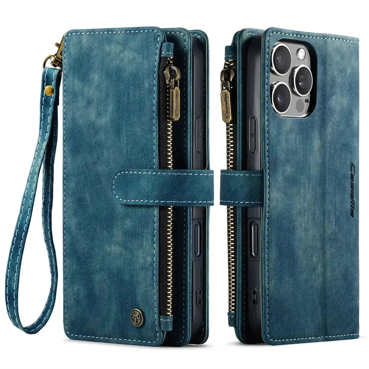 Buy Zipper Flip Folio Wallet Phone Case, Premium Leather Cover with Card Slots Cash Pocket Magnetic Closure and Kickstand,Devy at Caseles-iPhone 17 Pro Max, Khaki