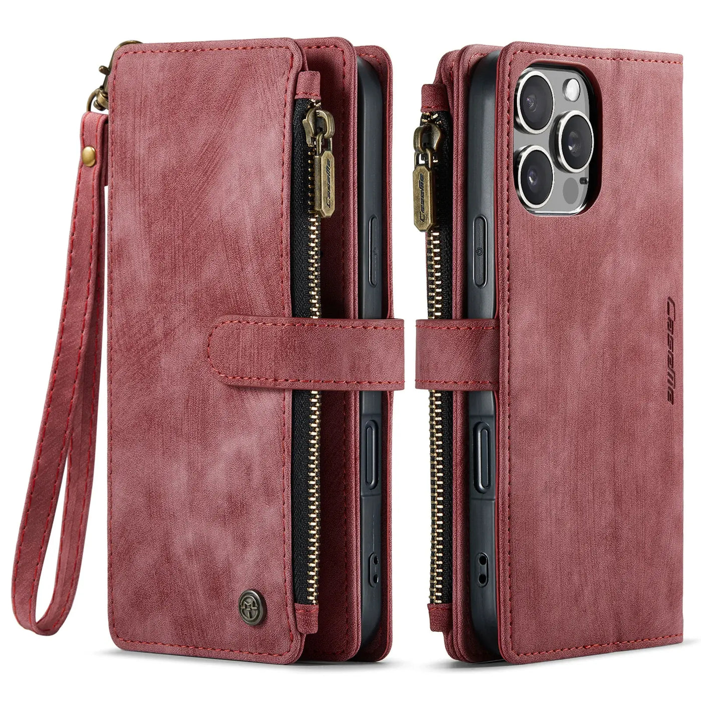 Buy Zipper Flip Folio Wallet Phone Case, Premium Leather Cover with Card Slots Cash Pocket Magnetic Closure and Kickstand,Devy at Caseles-iPhone 17 Pro Max, Khaki