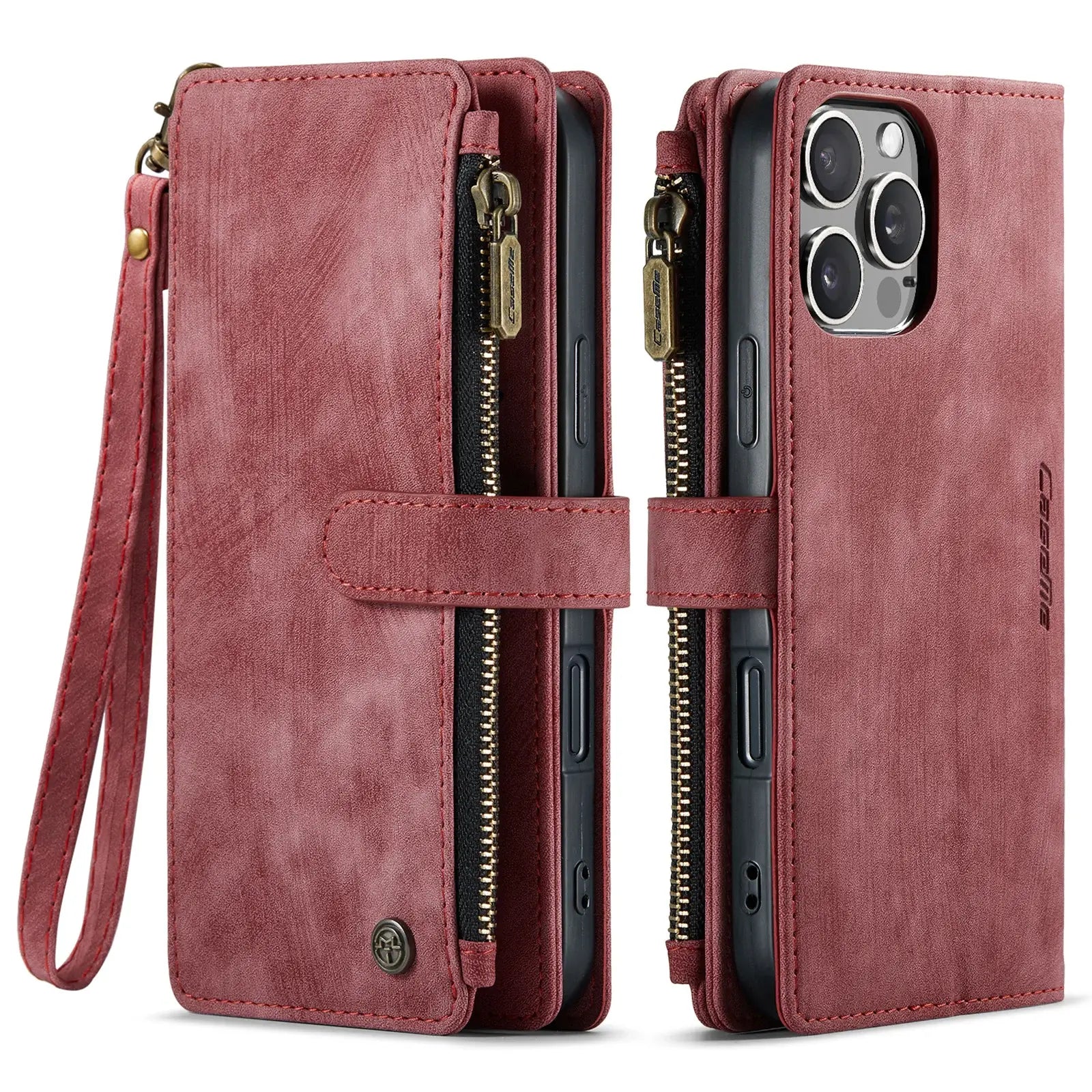 Buy Zipper Flip Folio Wallet Phone Case, Premium Leather Cover with Card Slots Cash Pocket Magnetic Closure and Kickstand,Devy at Caseles-iPhone 17 Pro Max, Khaki