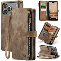 Buy Zipper Flip Folio Wallet Phone Case, Premium Leather Cover with Card Slots Cash Pocket Magnetic Closure and Kickstand,Devy at Caseles-iPhone 17 Pro Max, Khaki