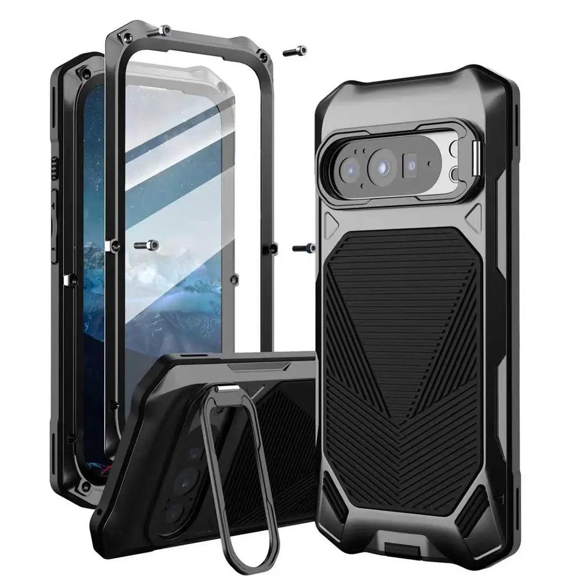 Buy Military Grade Magnetic Case for Google Pixel Series, Full-Body Armor with Screen Protector, 360° Rotatable Kickstand & Lens Guard - Drake at Caseles-Google Pixel 10 Pro XL, Black