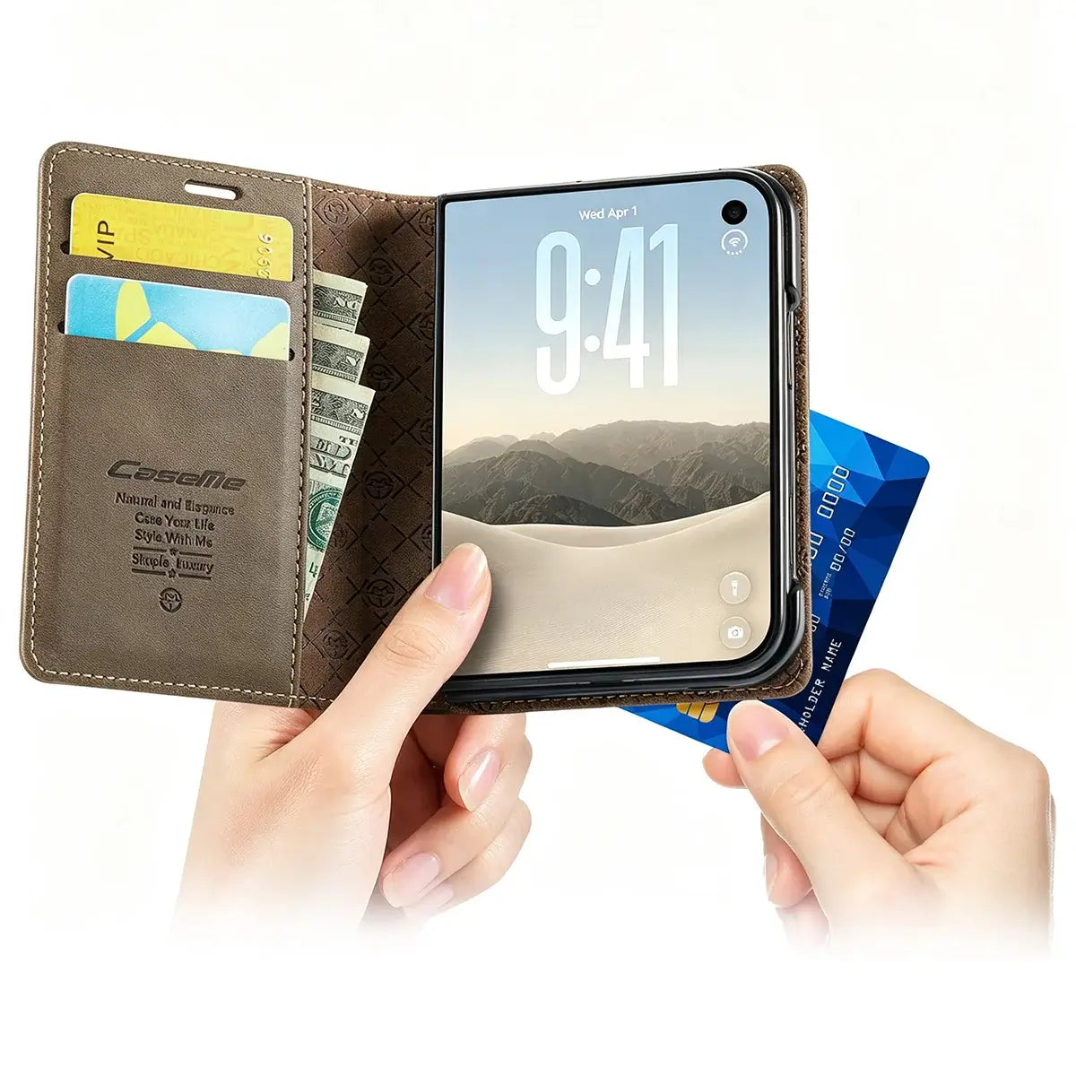 Buy Vintage Frosted Leather Flip Folio with Multiple Card Slots, Cash Pocket, Secure Magnetic Closure & All-Around Protection for iPhone Duo - DUNE at Caseles-iPhone Duo, Black