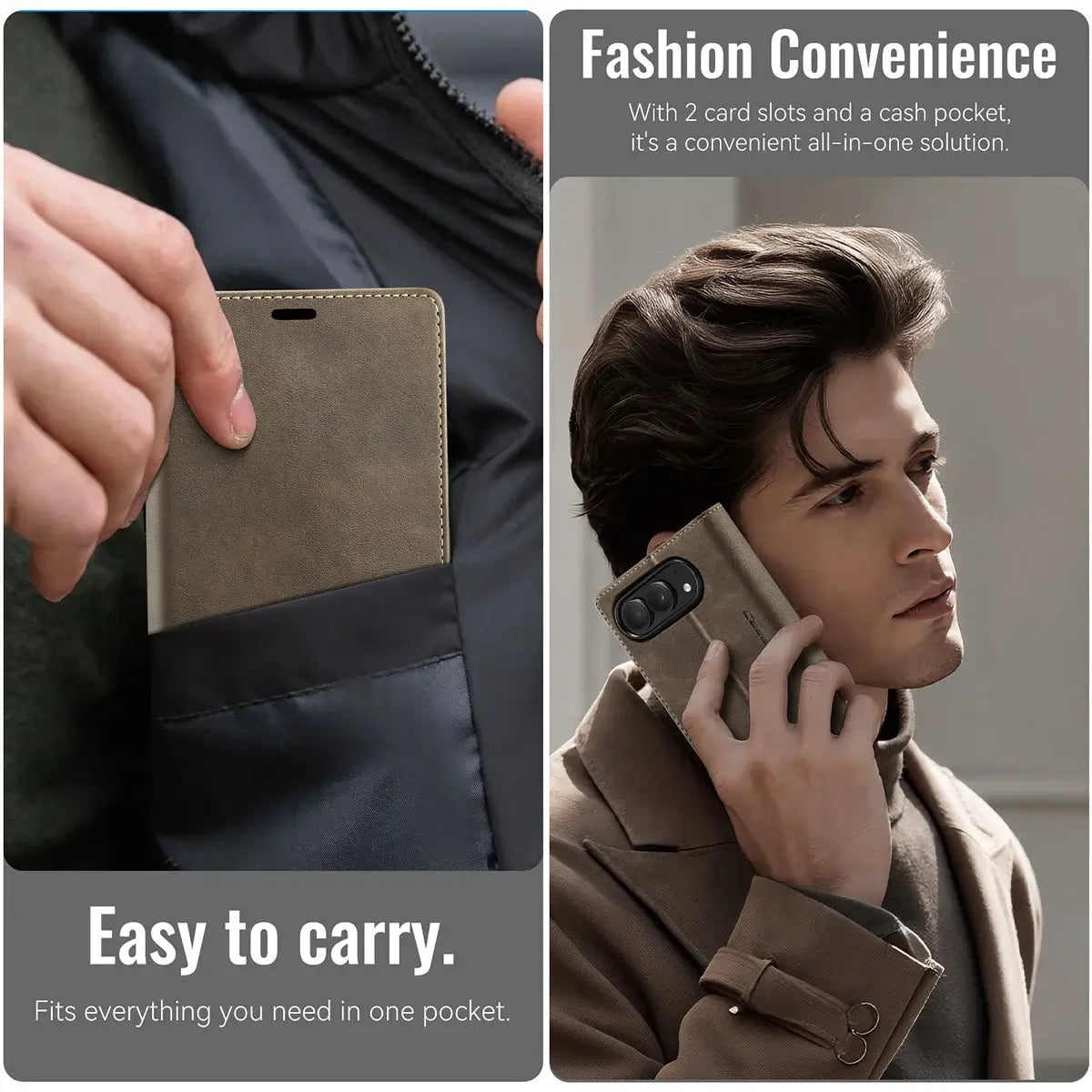 Buy Vintage Frosted Leather Flip Folio with Multiple Card Slots, Cash Pocket, Secure Magnetic Closure & All-Around Protection for iPhone Duo - DUNE at Caseles-iPhone Duo, Black