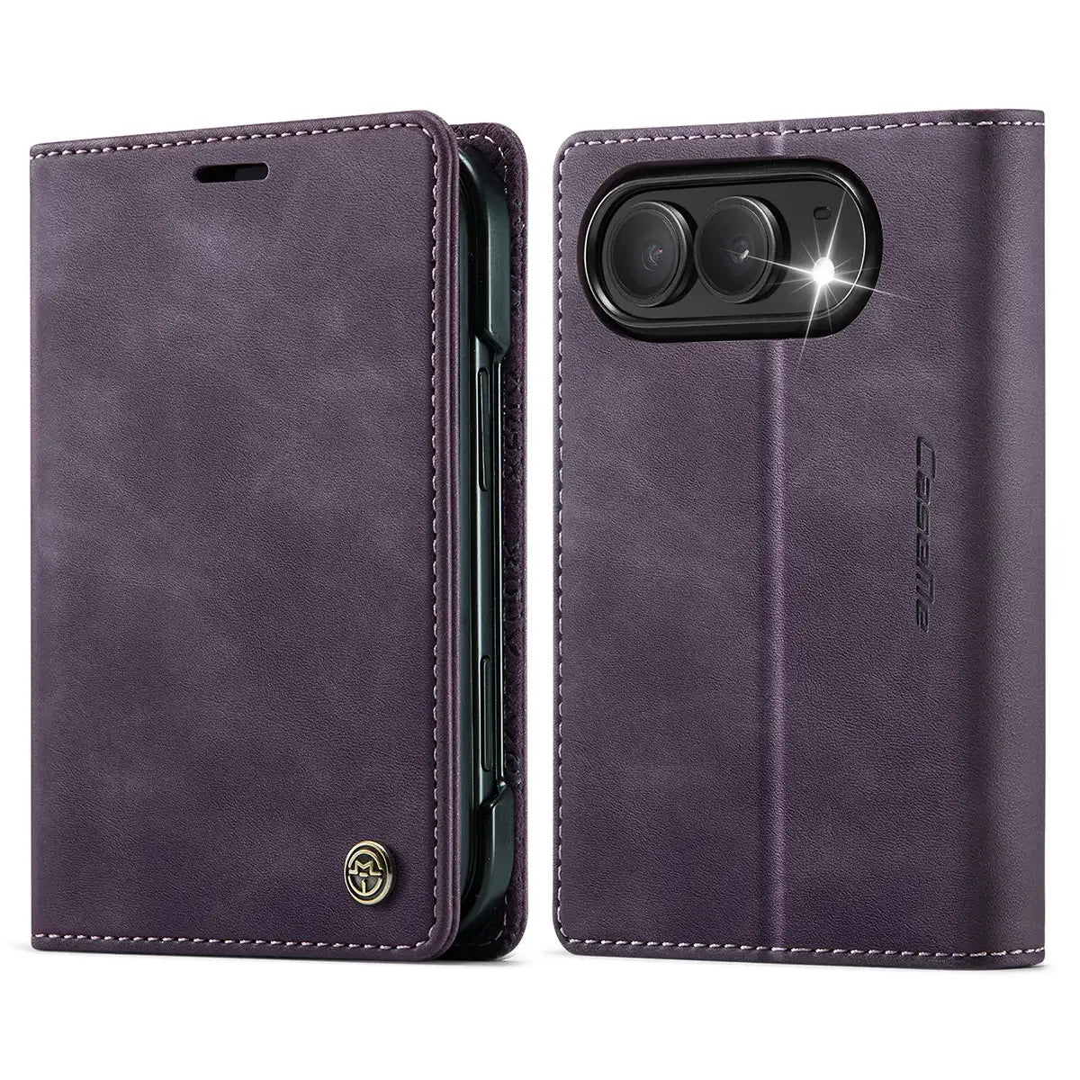 Buy Vintage Frosted Leather Flip Folio with Multiple Card Slots, Cash Pocket, Secure Magnetic Closure & All-Around Protection for iPhone Duo - DUNE at Caseles-iPhone Duo, Black