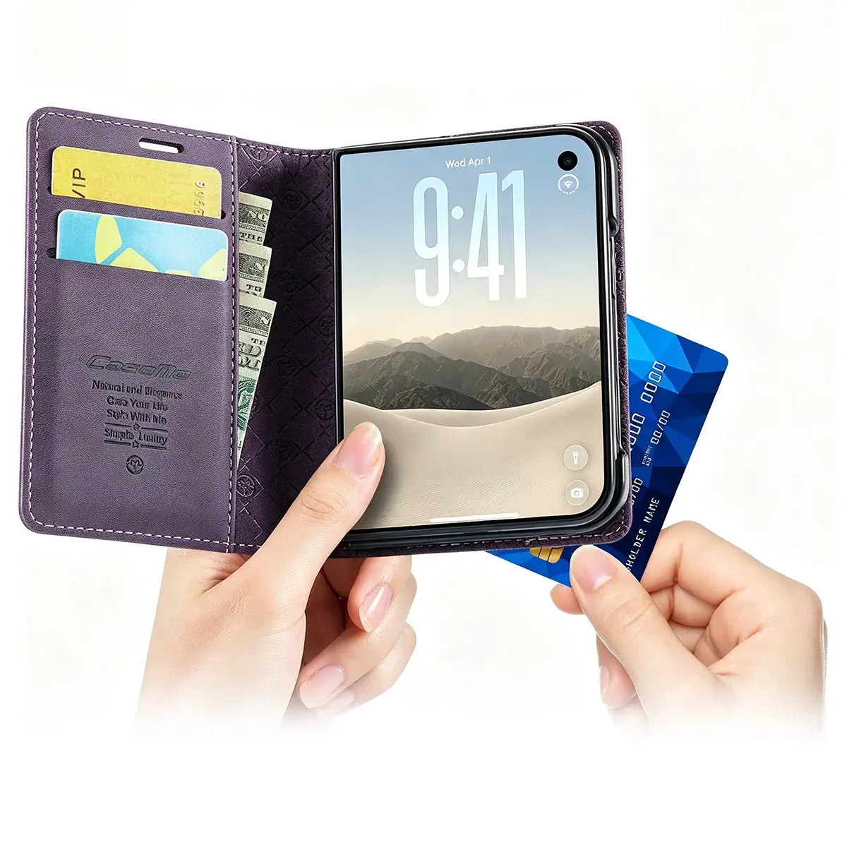 Buy Vintage Frosted Leather Flip Folio with Multiple Card Slots, Cash Pocket, Secure Magnetic Closure & All-Around Protection for iPhone Duo - DUNE at Caseles-iPhone Duo, Black